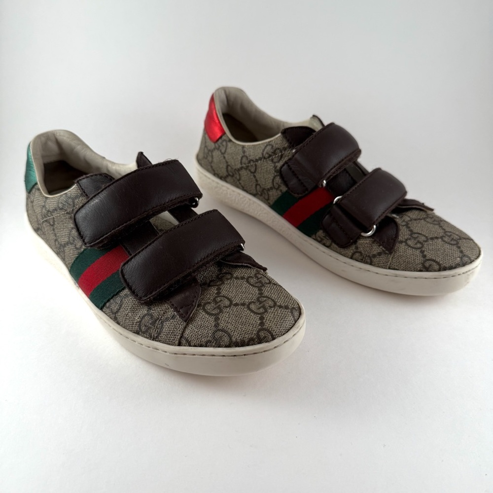 Gucci Kids Unisex Supreme Line Sherry Line Velcro Ace Sneakers Size 34